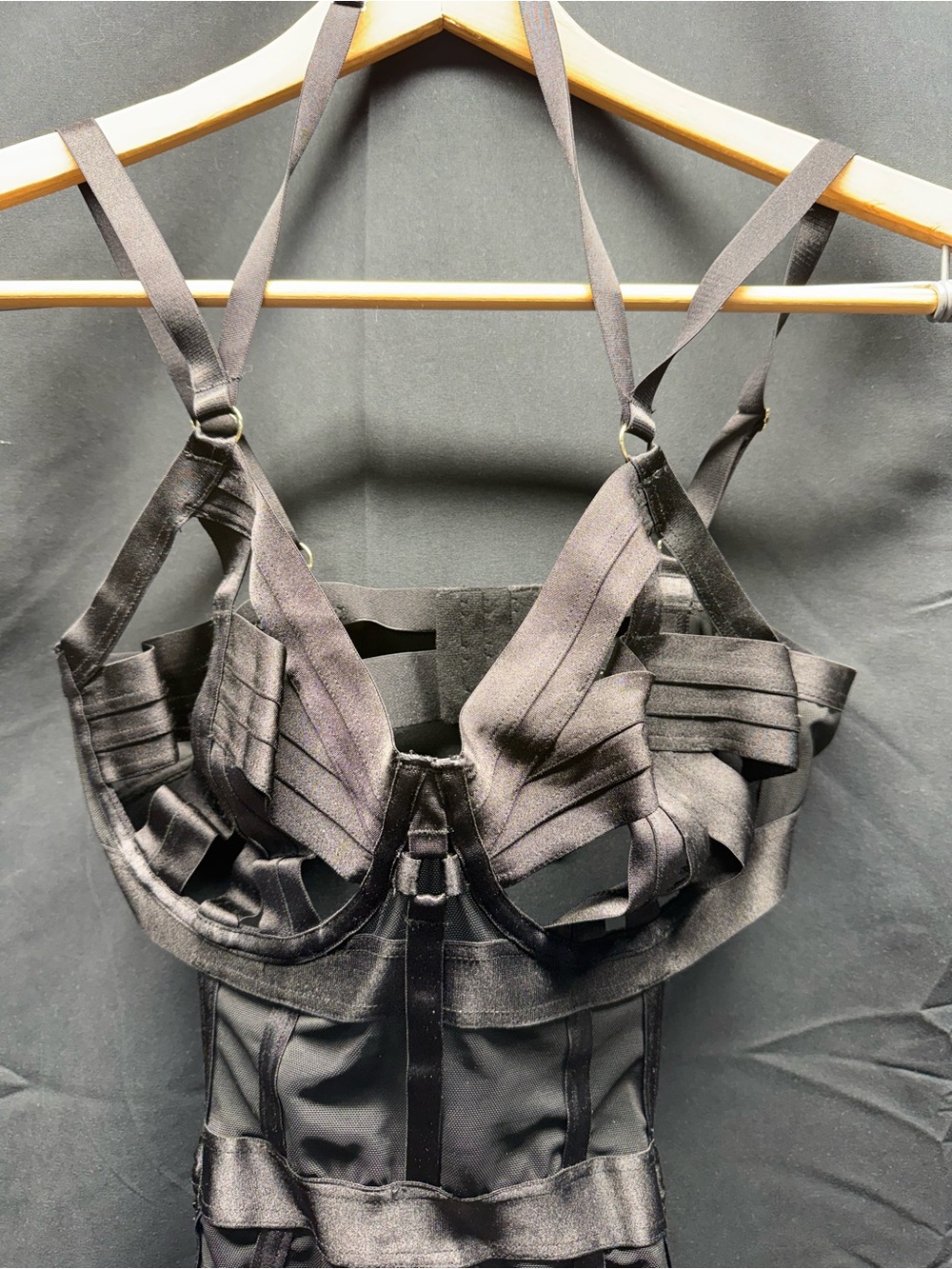 Torrid Black Satin Strappy Cutout Bodysuit with Ribbon Details Sz O (8ai) - Picture 5 of 8